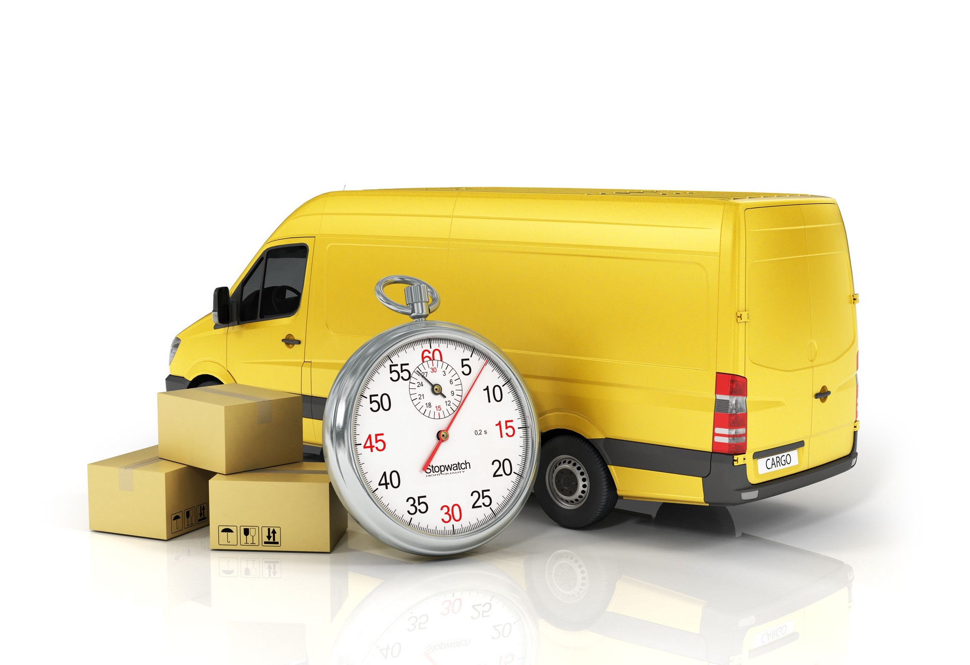 Cardboard package box with stopwatch